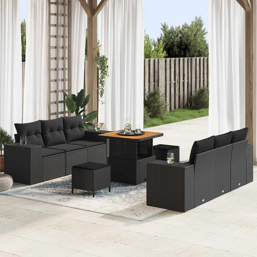Tuin Sofa Set met kussen 9 pcs Zwart Poly riet