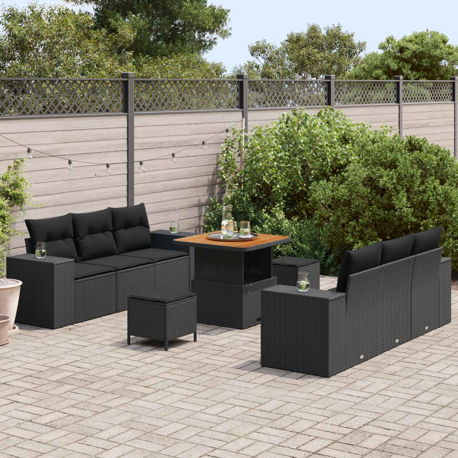 Tuin Sofa Set met kussen 9 pcs Zwart Poly riet
