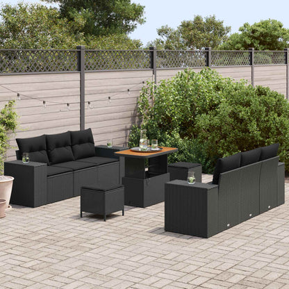 Tuin Sofa Set met kussen 9 pcs Zwart Poly riet