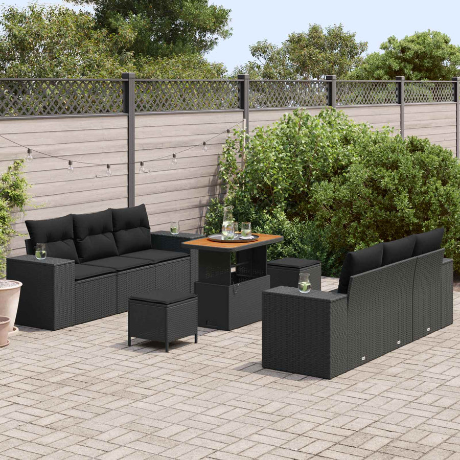 Tuin Sofa Set met kussen 9 pcs Zwart Poly riet