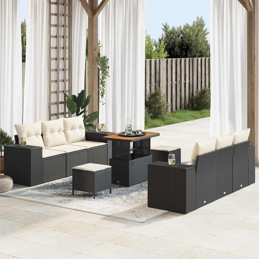 Tuin Sofa Set met opslag 9 pcs Zwart Poly riet