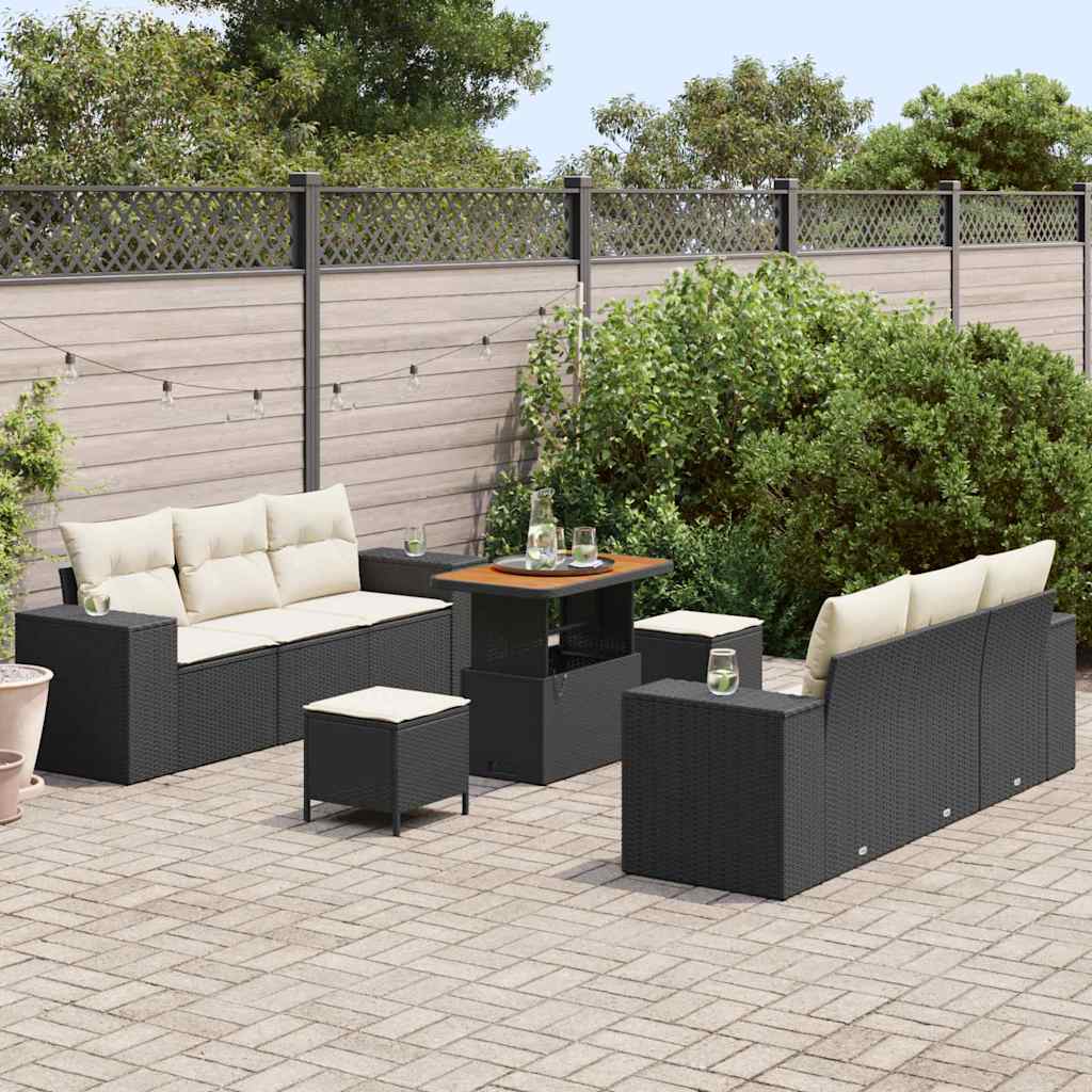 Tuin Sofa Set met opslag 9 pcs Zwart Poly riet