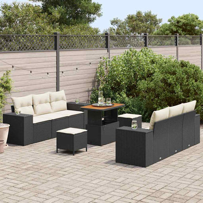 Tuin Sofa Set met opslag 9 pcs Zwart Poly riet