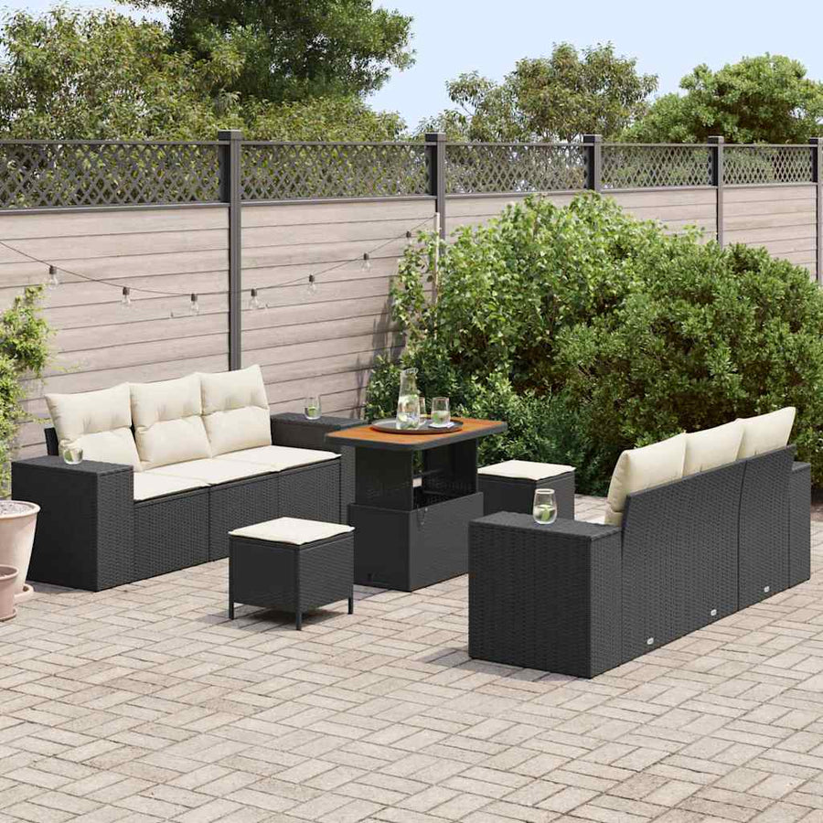 Tuin Sofa Set met opslag 9 pcs Zwart Poly riet