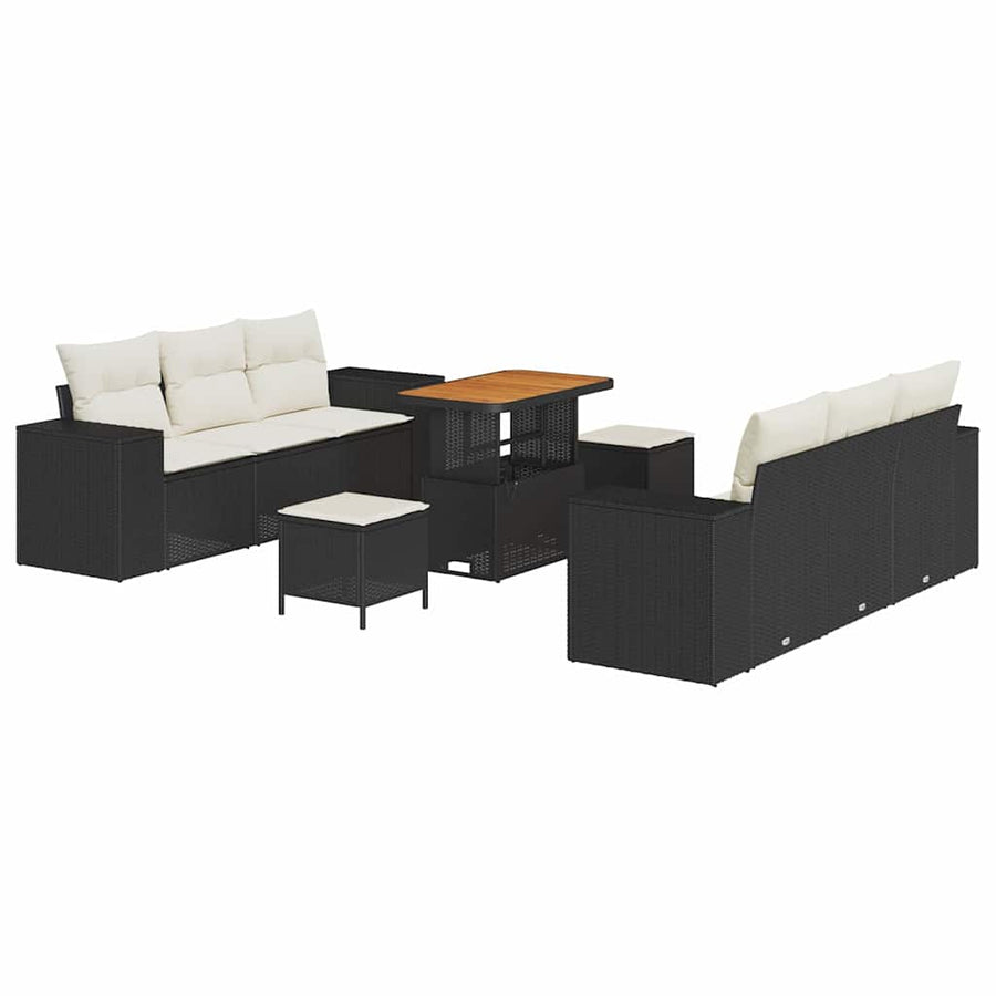 Tuin Sofa Set met opslag 9 pcs Zwart Poly riet