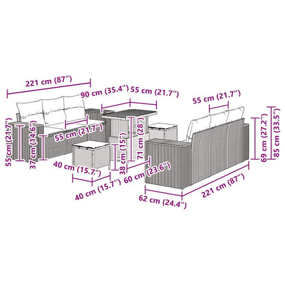 Tuin Sofa Set met opslag 9 pcs Grijs Poly riet