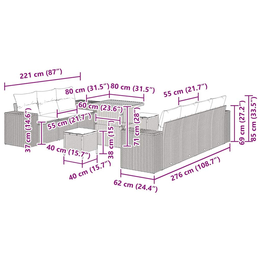 Tuin Sofa Set 10 pcs Zwart poly rattan