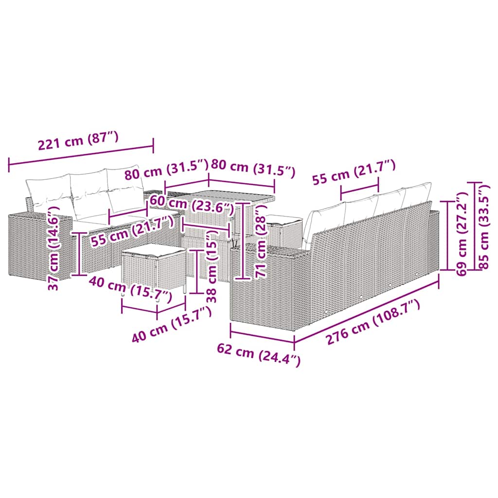Tuin Sofa Set 10 pcs Grijs poly rattan