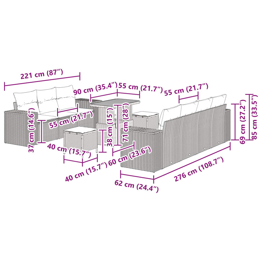 Tuin Sofa Set 10 pcs Zwart poly rattan
