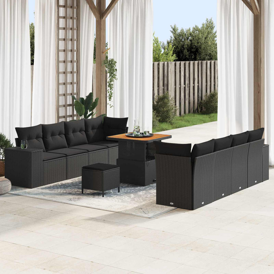 Tuin Sofa Set met kussen 11 pcs Zwart poly rattan