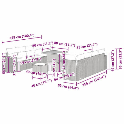 Tuin Sofa Set met kussen 11 pcs Zwart poly rattan