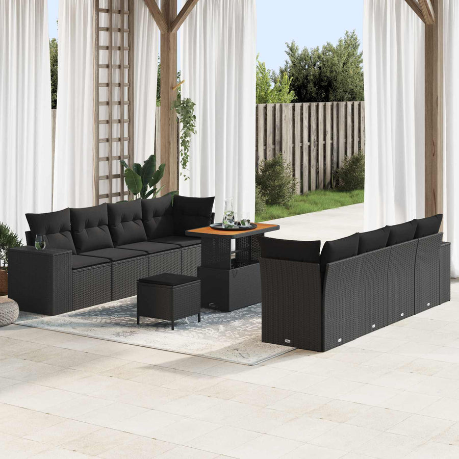 Tuin Sofa Set met kussen 11 pcs Zwart poly rattan