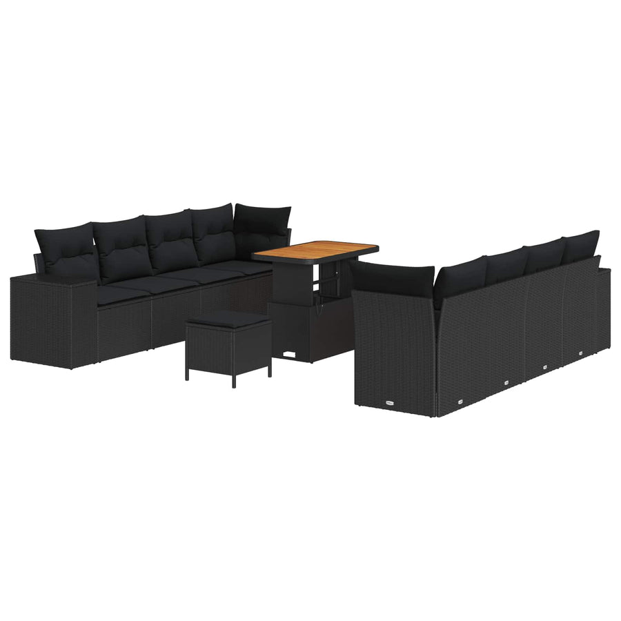 Tuin Sofa Set met kussen 11 pcs Zwart poly rattan