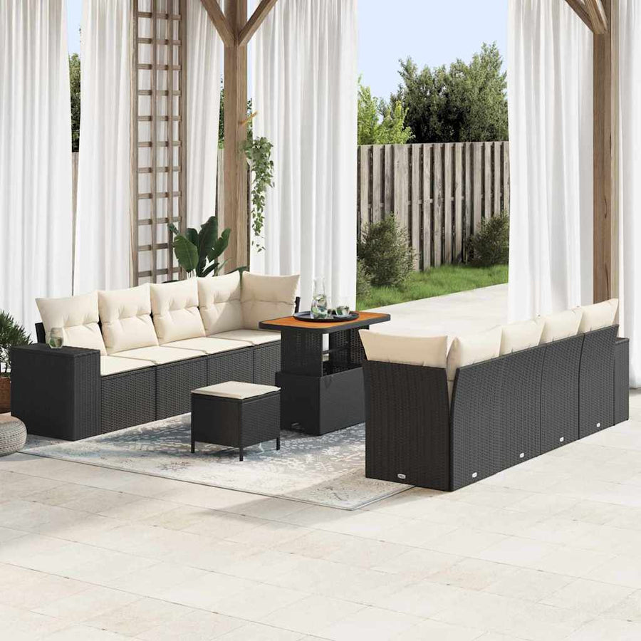 Tuin Sofa Set met kussen 11 pcs Zwart poly rattan