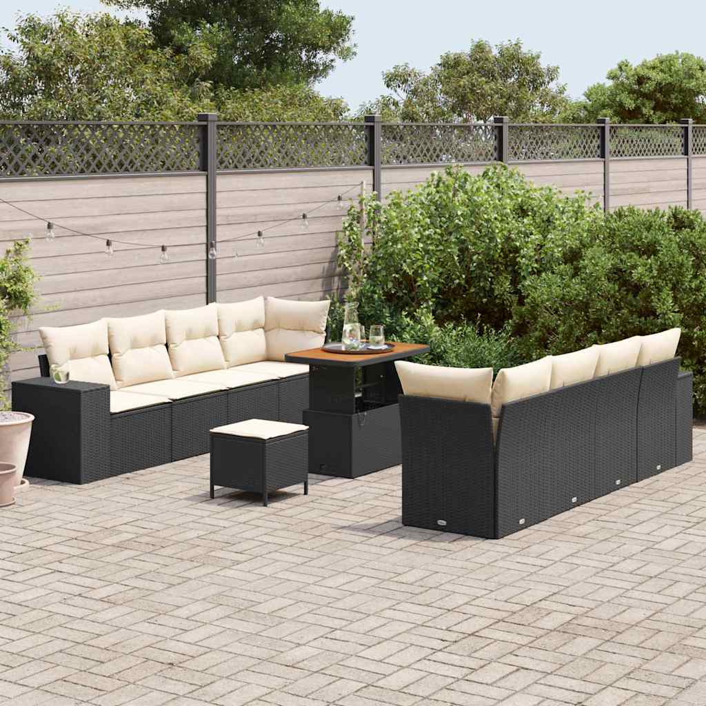Tuin Sofa Set met kussen 11 pcs Zwart poly rattan