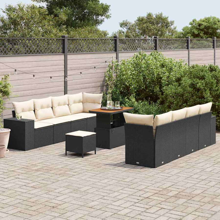 Tuin Sofa Set met kussen 11 pcs Zwart poly rattan