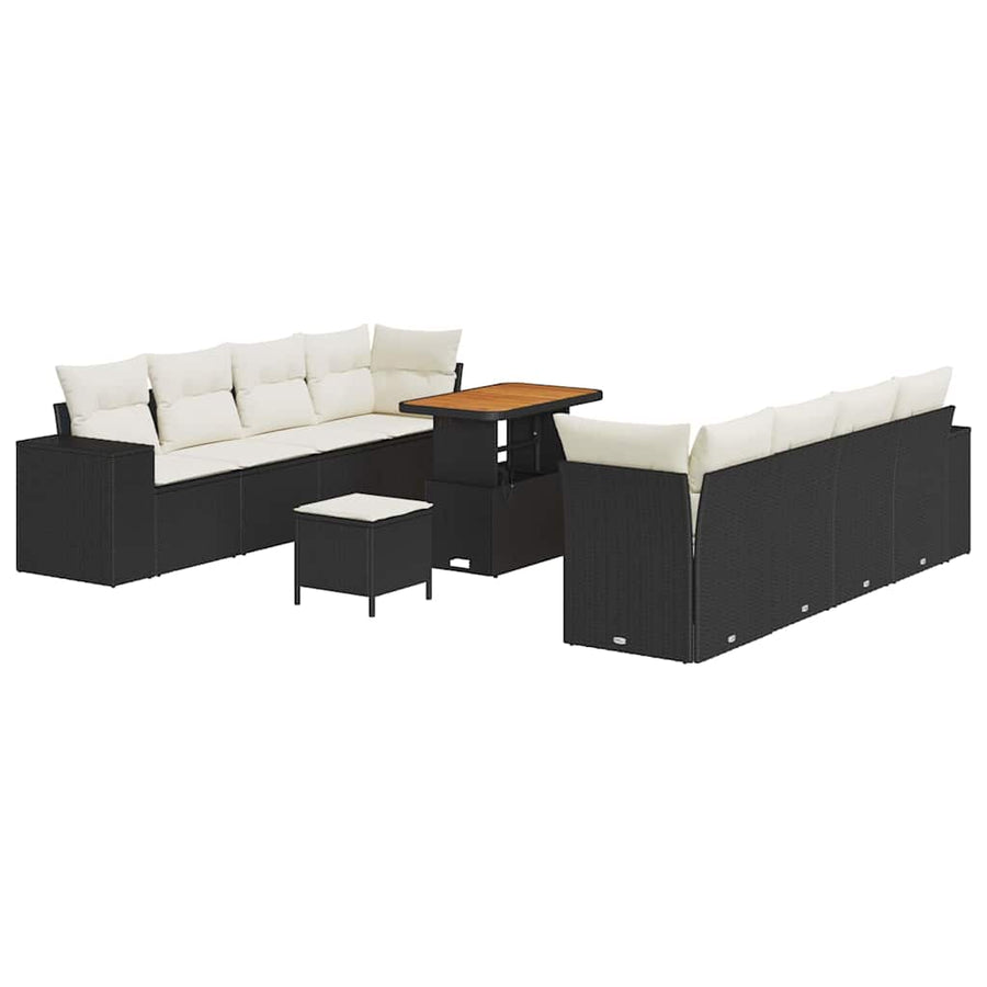 Tuin Sofa Set met kussen 11 pcs Zwart poly rattan