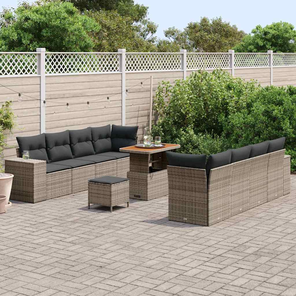 Tuin Sofa Set met kussen 11 pcs Grijs poly rattan