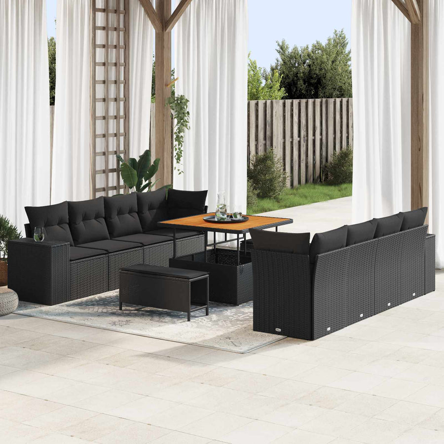 Tuin Sofa Set met kussen 11 pcs Zwart poly rattan