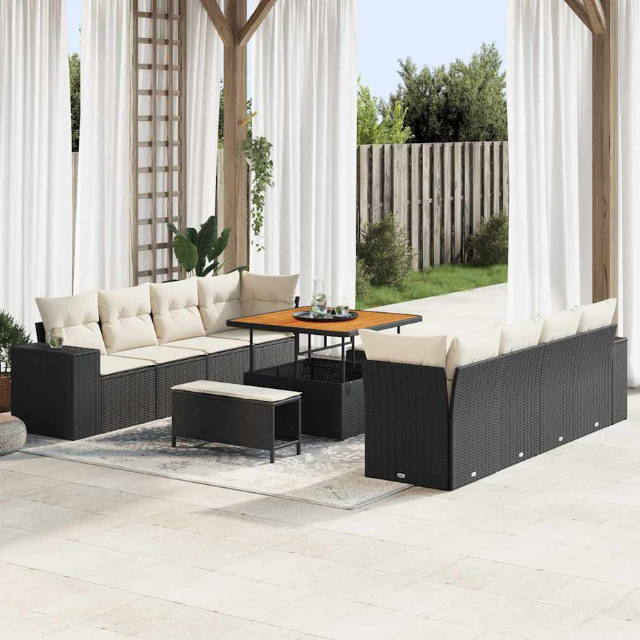 Tuin Sofa Set met kussen 11 pcs Zwart poly rattan