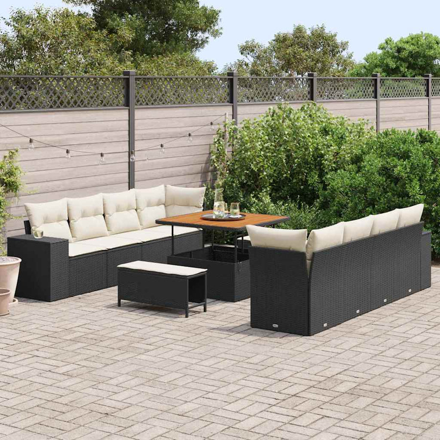 Tuin Sofa Set met kussen 11 pcs Zwart poly rattan