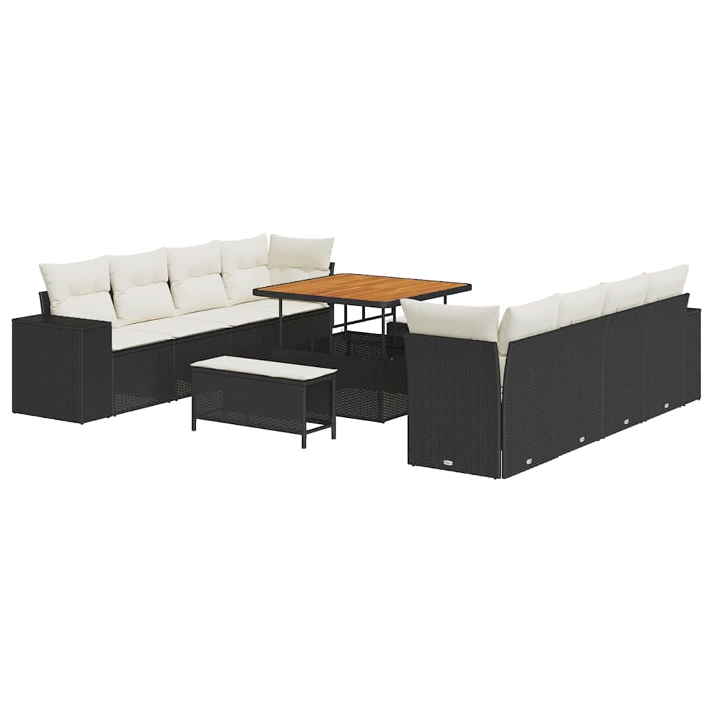 Tuin Sofa Set met kussen 11 pcs Zwart poly rattan