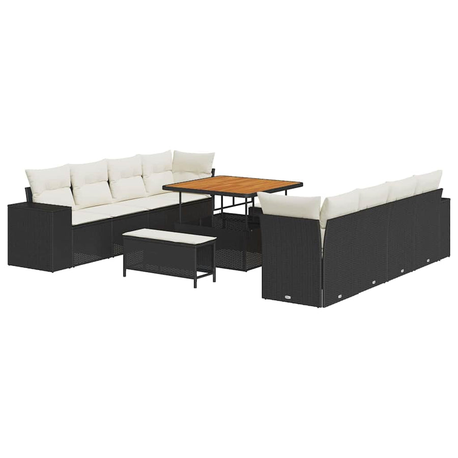 Tuin Sofa Set met kussen 11 pcs Zwart poly rattan
