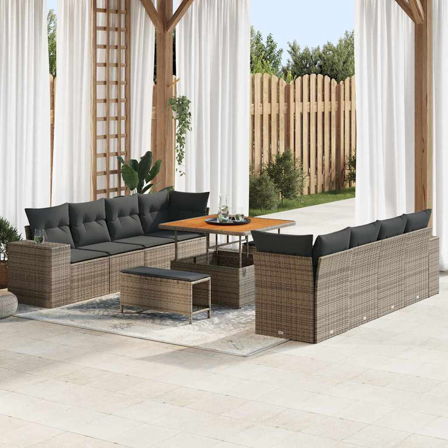 Tuin Sofa Set met kussen 11 pcs Grijs poly rattan