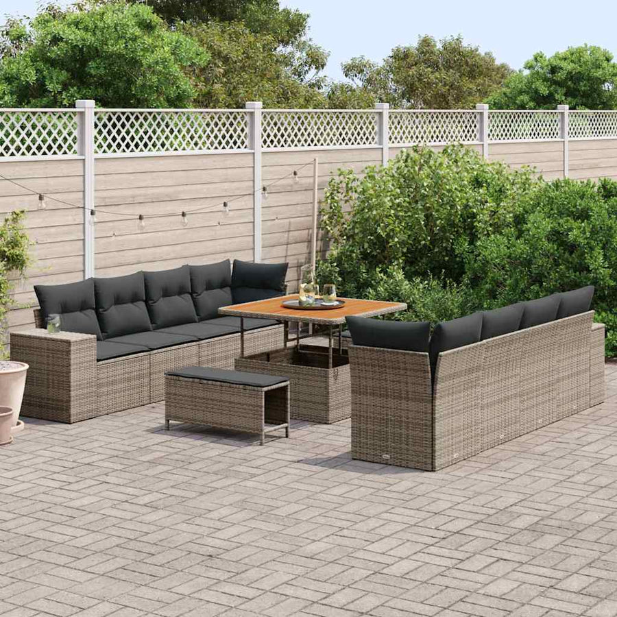 Tuin Sofa Set met kussen 11 pcs Grijs poly rattan