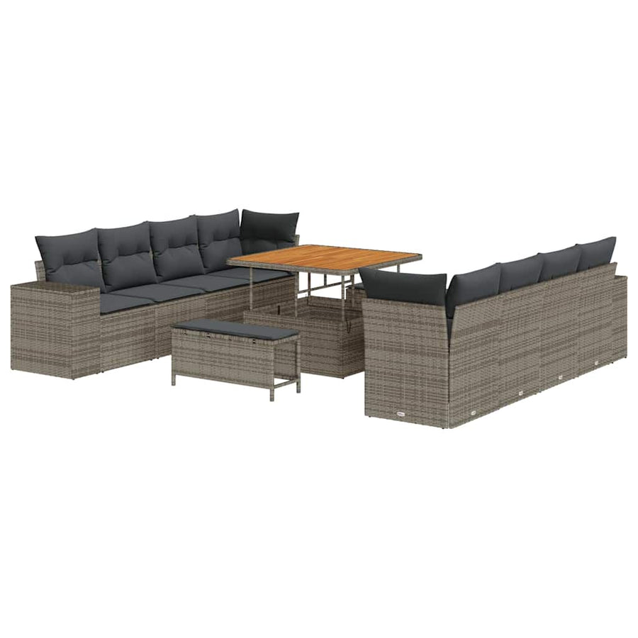 Tuin Sofa Set met kussen 11 pcs Grijs poly rattan