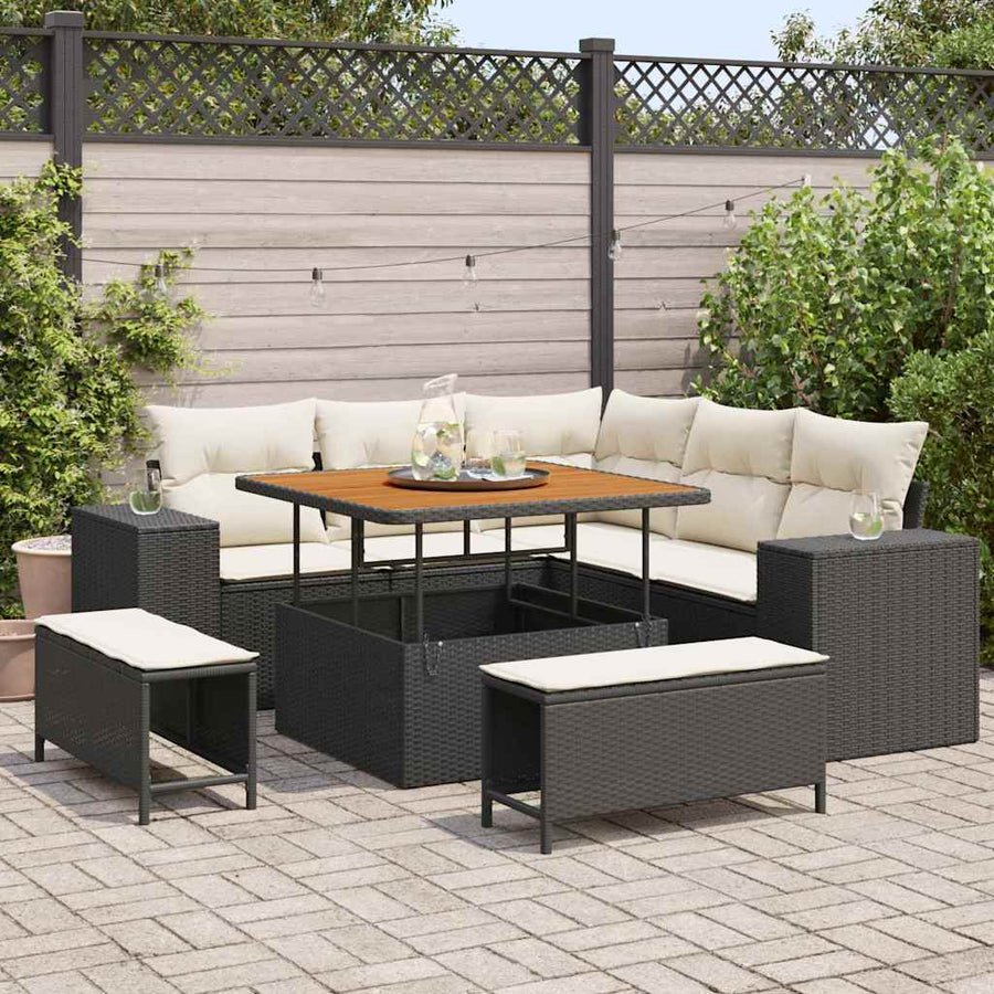 Tuin Sofa Set met kussen 8 pcs Zwart poly rattan