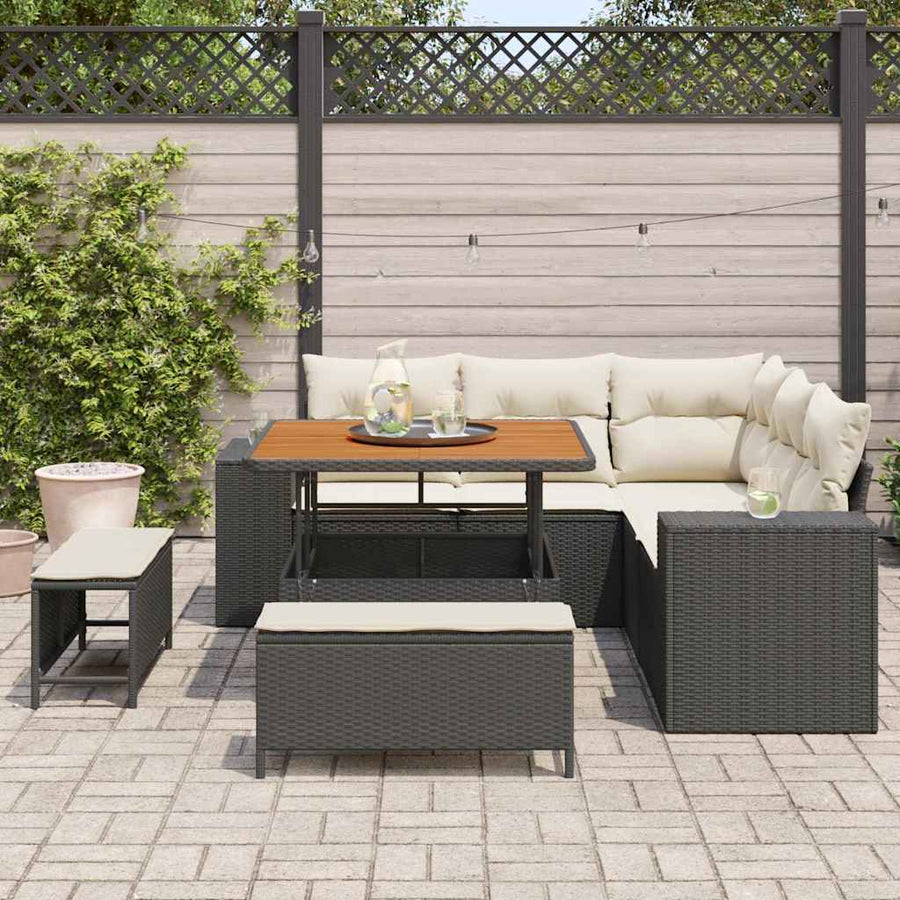 Tuin Sofa Set met kussen 8 pcs Zwart poly rattan