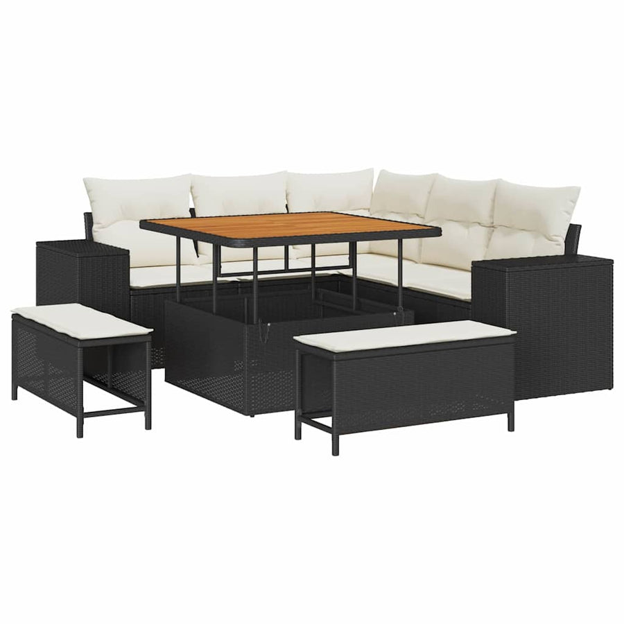 Tuin Sofa Set met kussen 8 pcs Zwart poly rattan