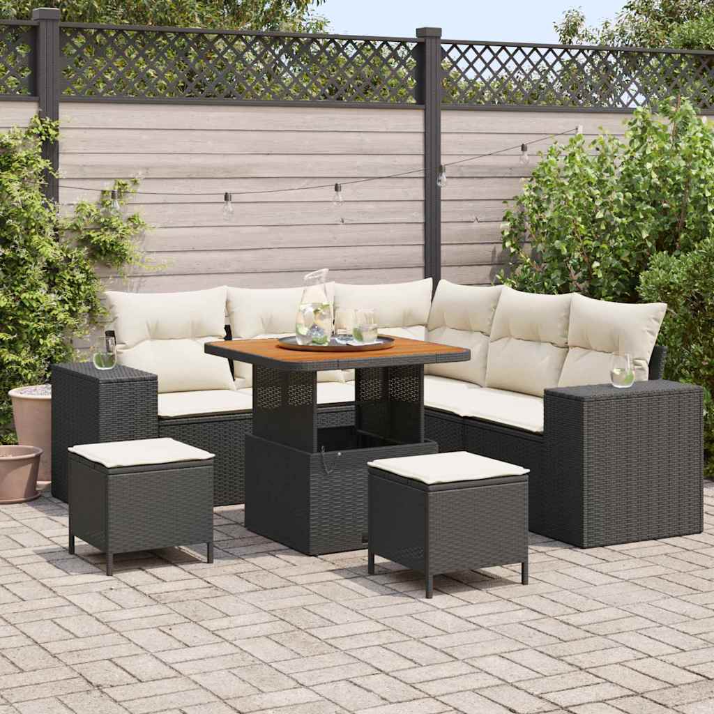 Tuin Sofa Set met kussen 8 pcs Zwart poly rattan