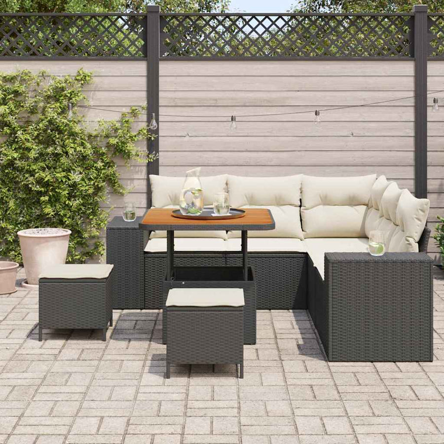 Tuin Sofa Set met kussen 8 pcs Zwart poly rattan