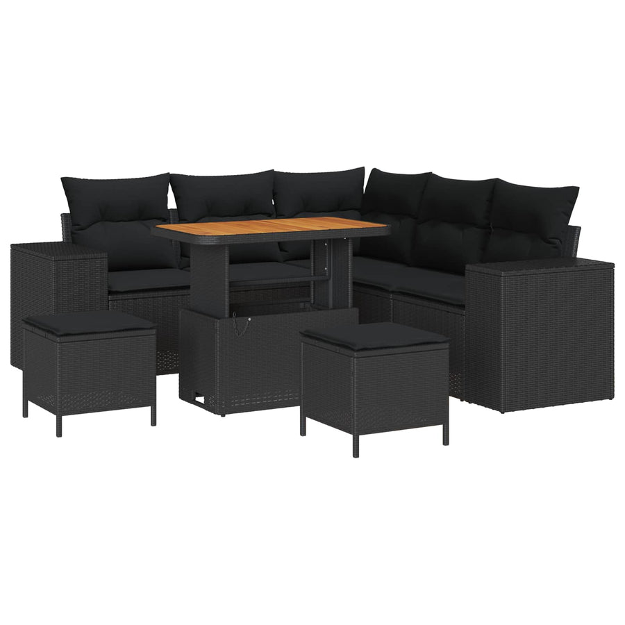Tuin Sofa Set met kussen 8 pcs Zwart poly rattan