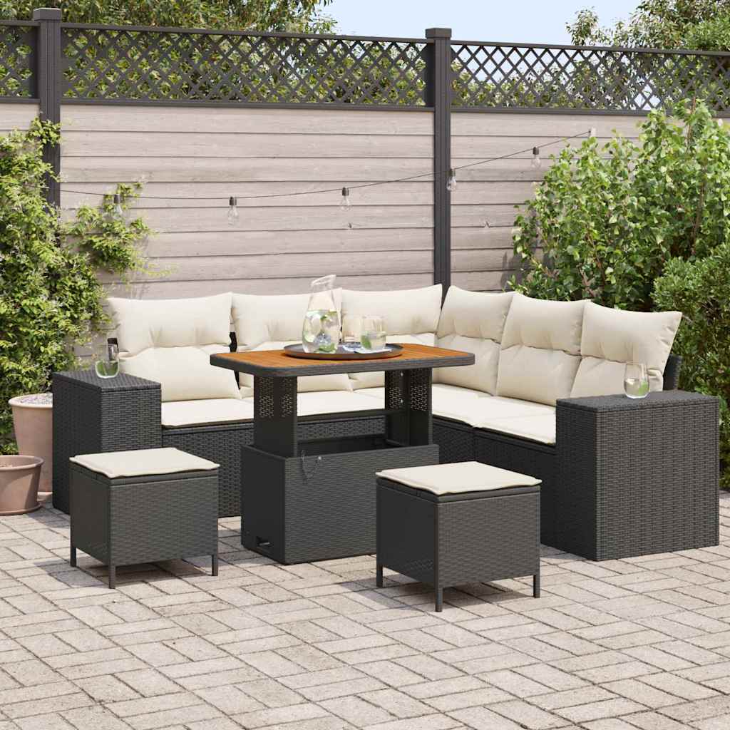 Tuin Sofa Set met kussen 8 pcs Zwart poly rattan