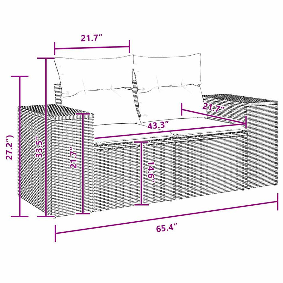 Tuin Sofa Set met kussen 9 pcs Zwart poly rattan
