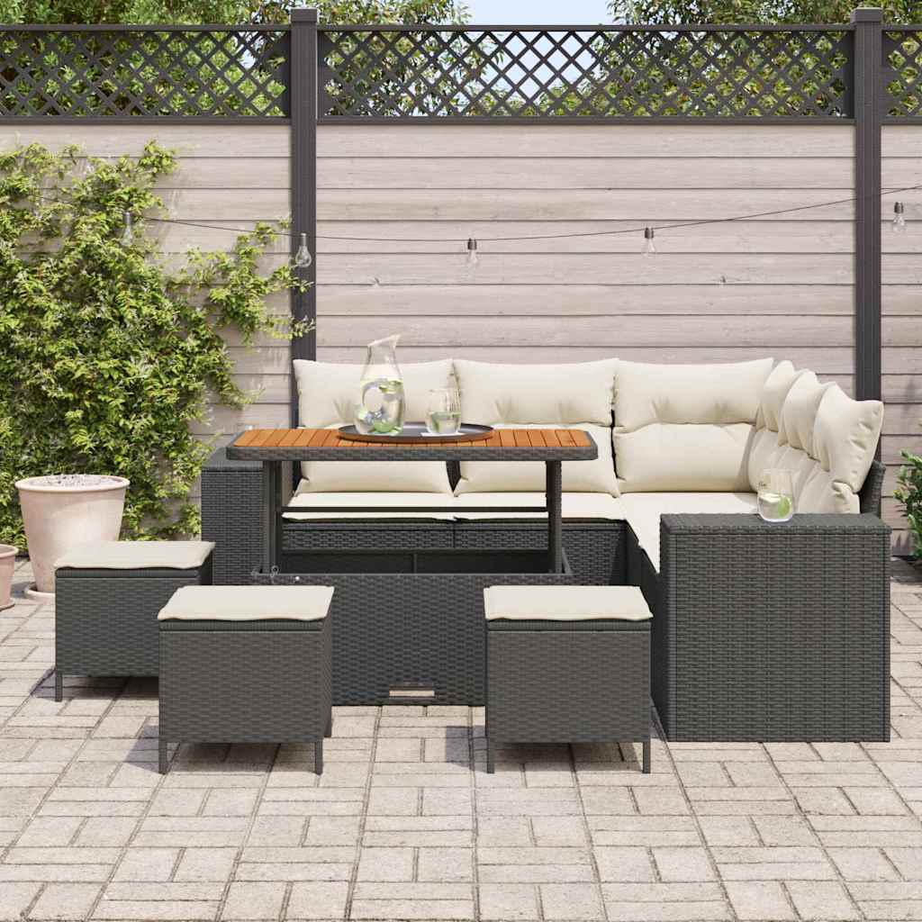 Tuin Sofa Set met kussen 9 pcs Zwart poly rattan