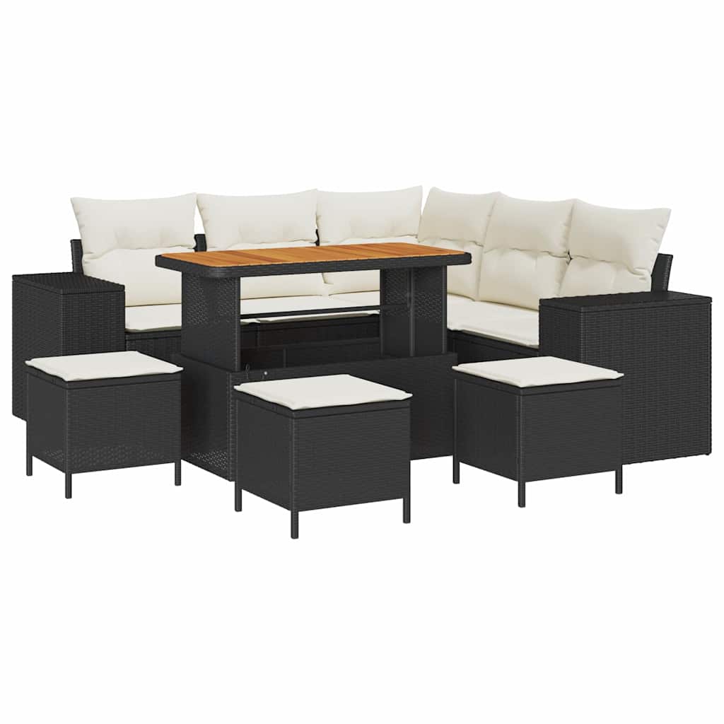 Tuin Sofa Set met kussen 9 pcs Zwart poly rattan