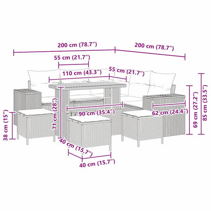Tuin Sofa Set met kussen 9 pcs Zwart poly rattan