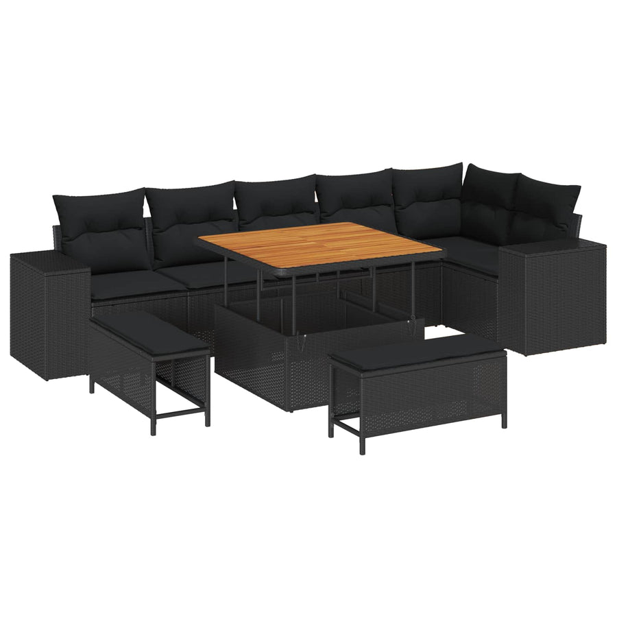 Tuin Sofa Set met kussen 9 pcs Zwart poly rattan