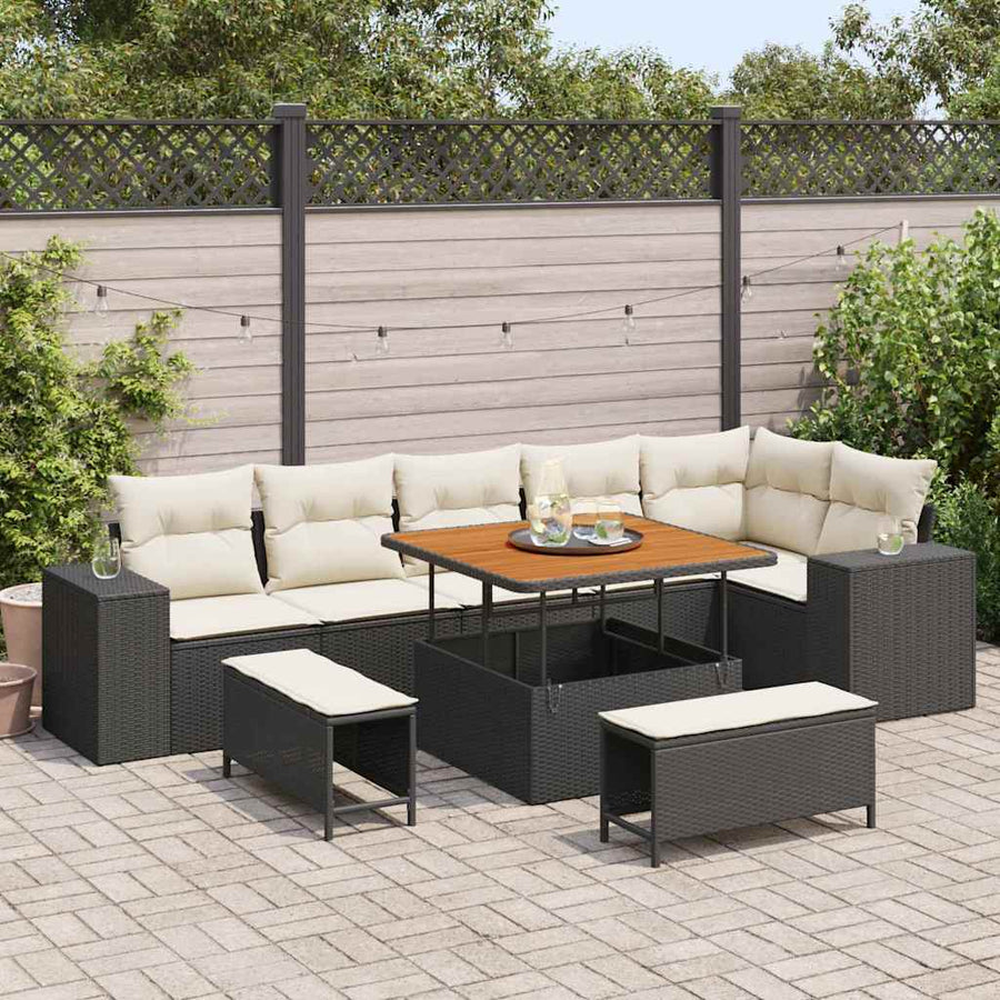 Tuin Sofa Set met kussen 9 pcs Zwart poly rattan