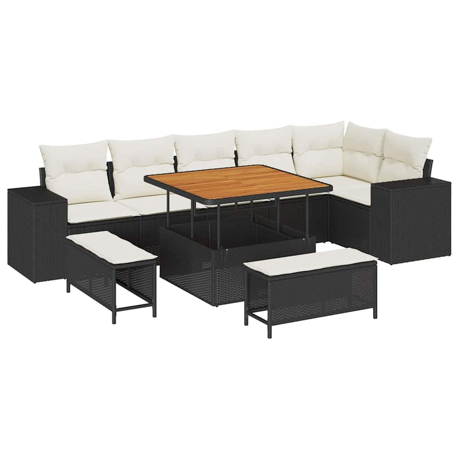 Tuin Sofa Set met kussen 9 pcs Zwart poly rattan