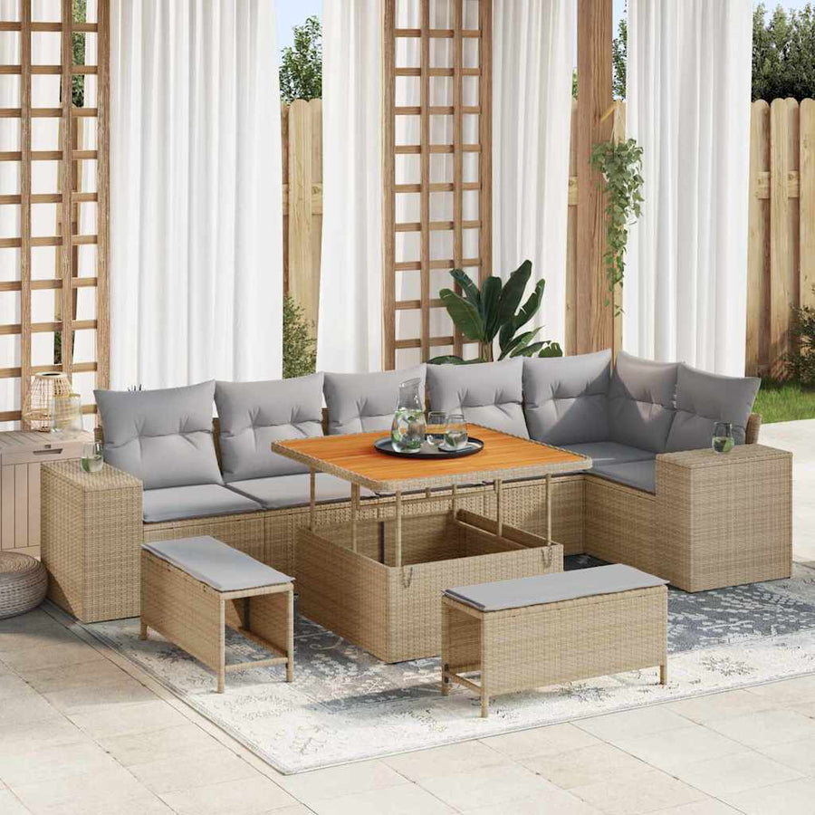 Tuin Sofa Set 9 pcs Beige poly rattan