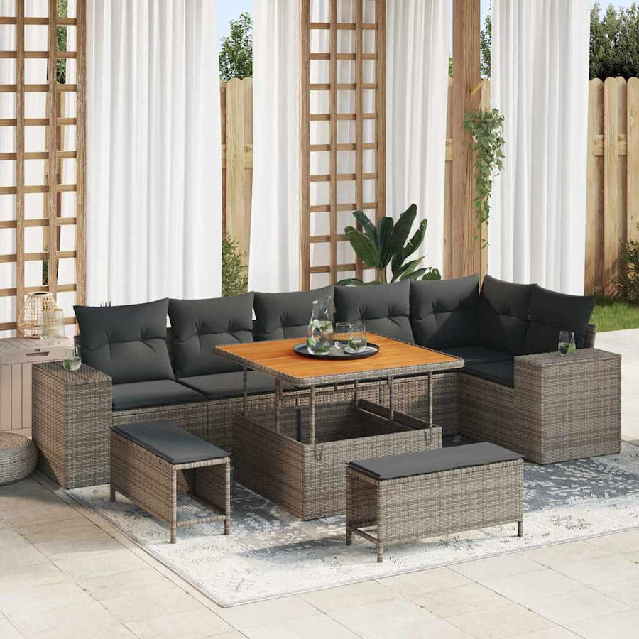Tuin Sofa Set met kussen 9 pcs Grijs poly rattan