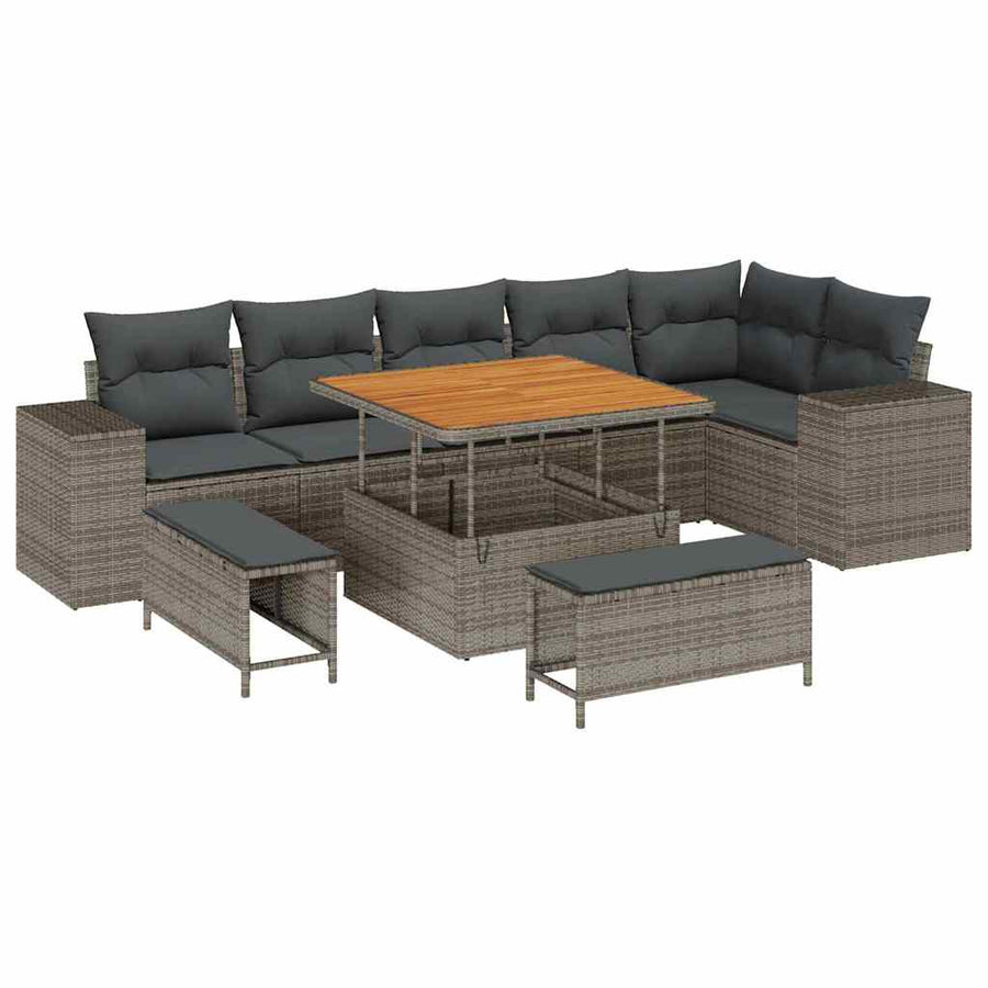 Tuin Sofa Set met kussen 9 pcs Grijs poly rattan