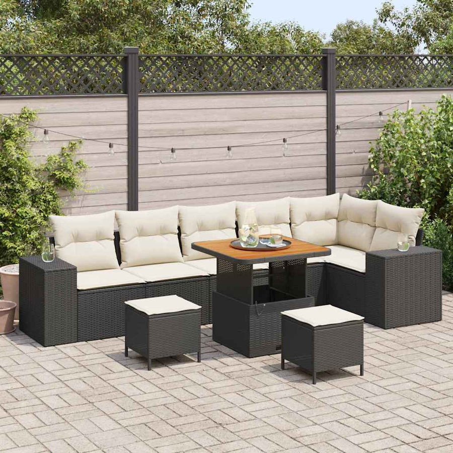Tuin Sofa Set met kussen 9 pcs Zwart poly rattan