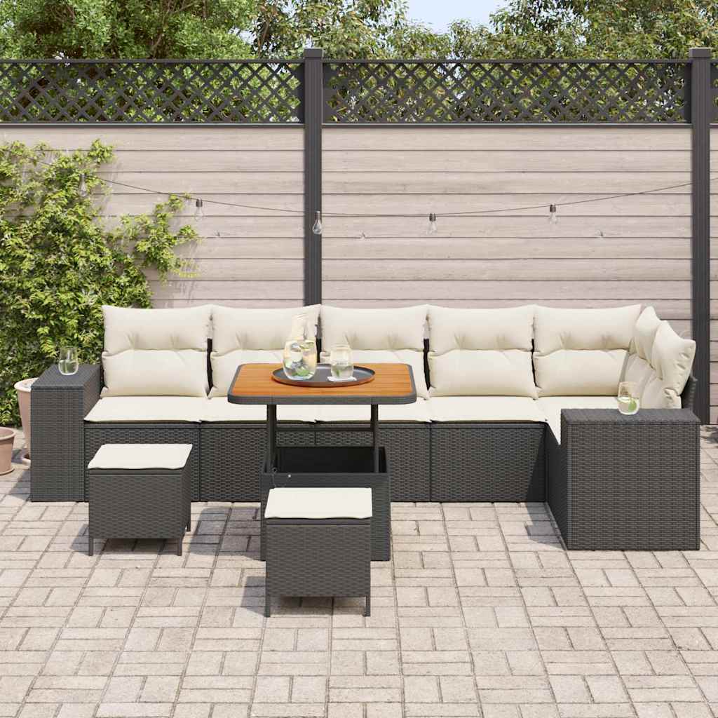 Tuin Sofa Set met kussen 9 pcs Zwart poly rattan