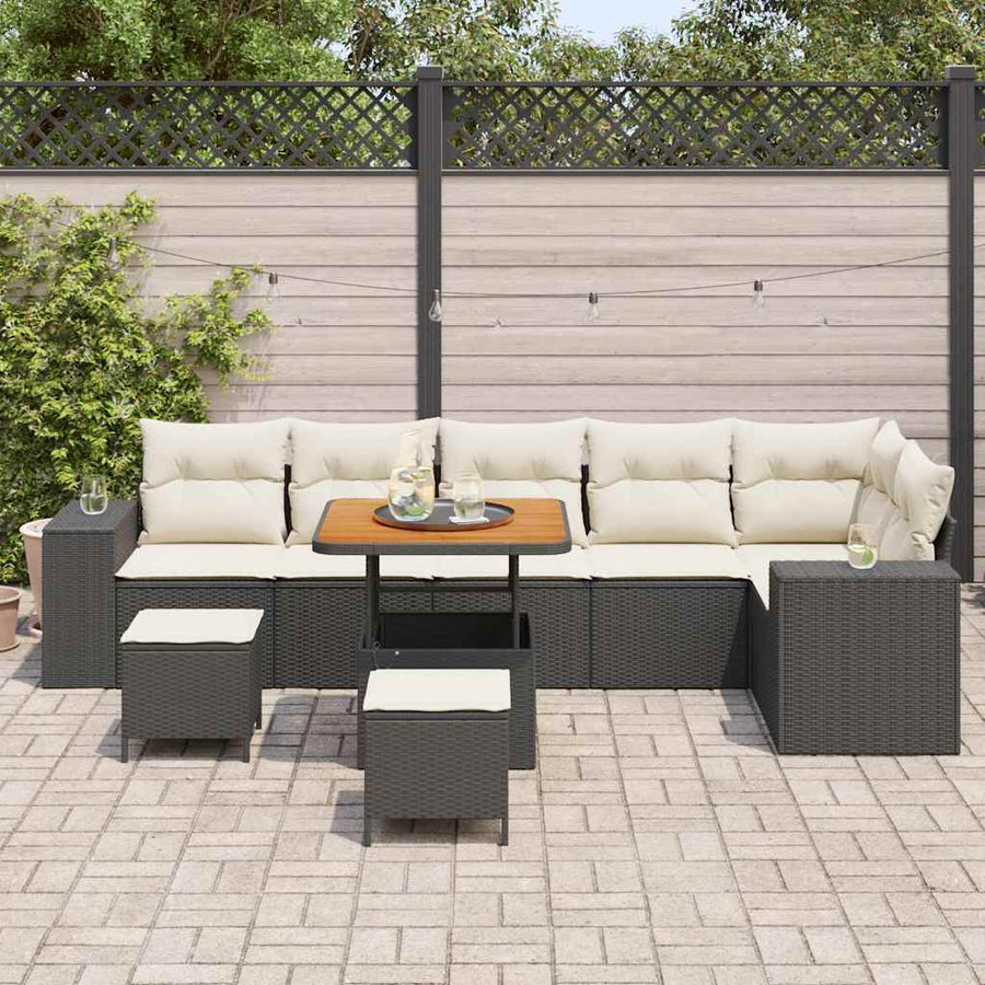 Tuin Sofa Set met kussen 9 pcs Zwart poly rattan